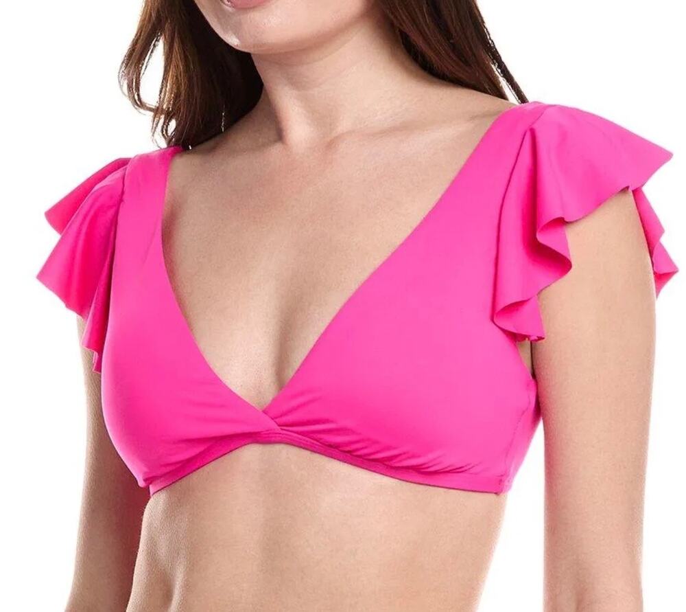 La Blanca Pop Pink Island Goddess Ruffle Sleeve Bikini Top 12 NWT